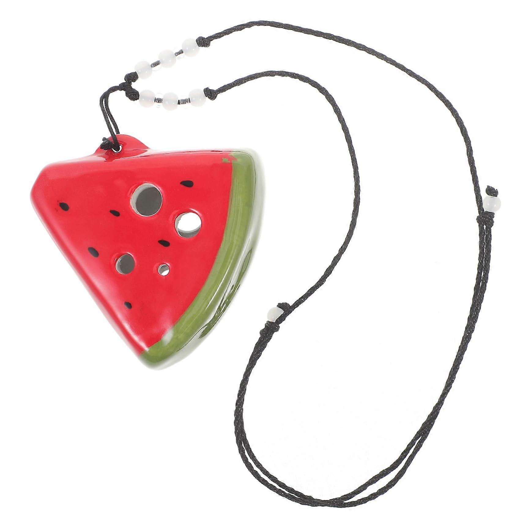 6 Hole Ceramic Ocarina for Beginners with Watermelon Design and Comfortable Grip