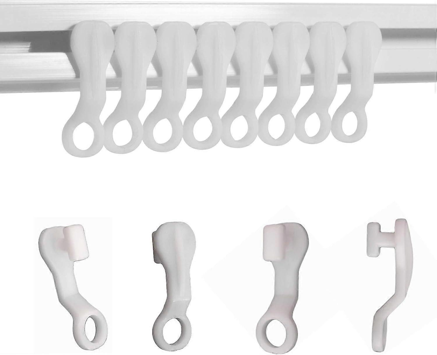 White plastic sliding curtain rail hooks, 50-pack