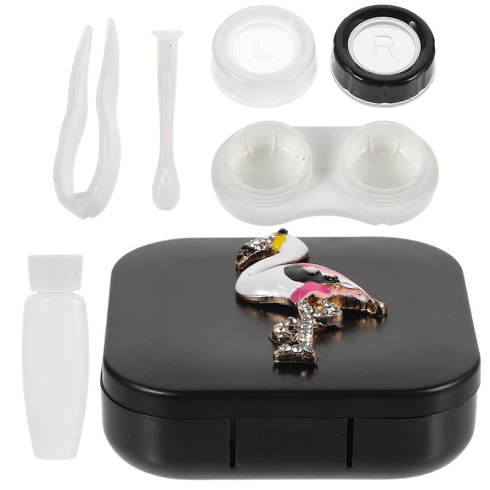 Flamingo Pattern Cosmetic Lens Box for Storage Use 4Sets Small Lens Storage Container