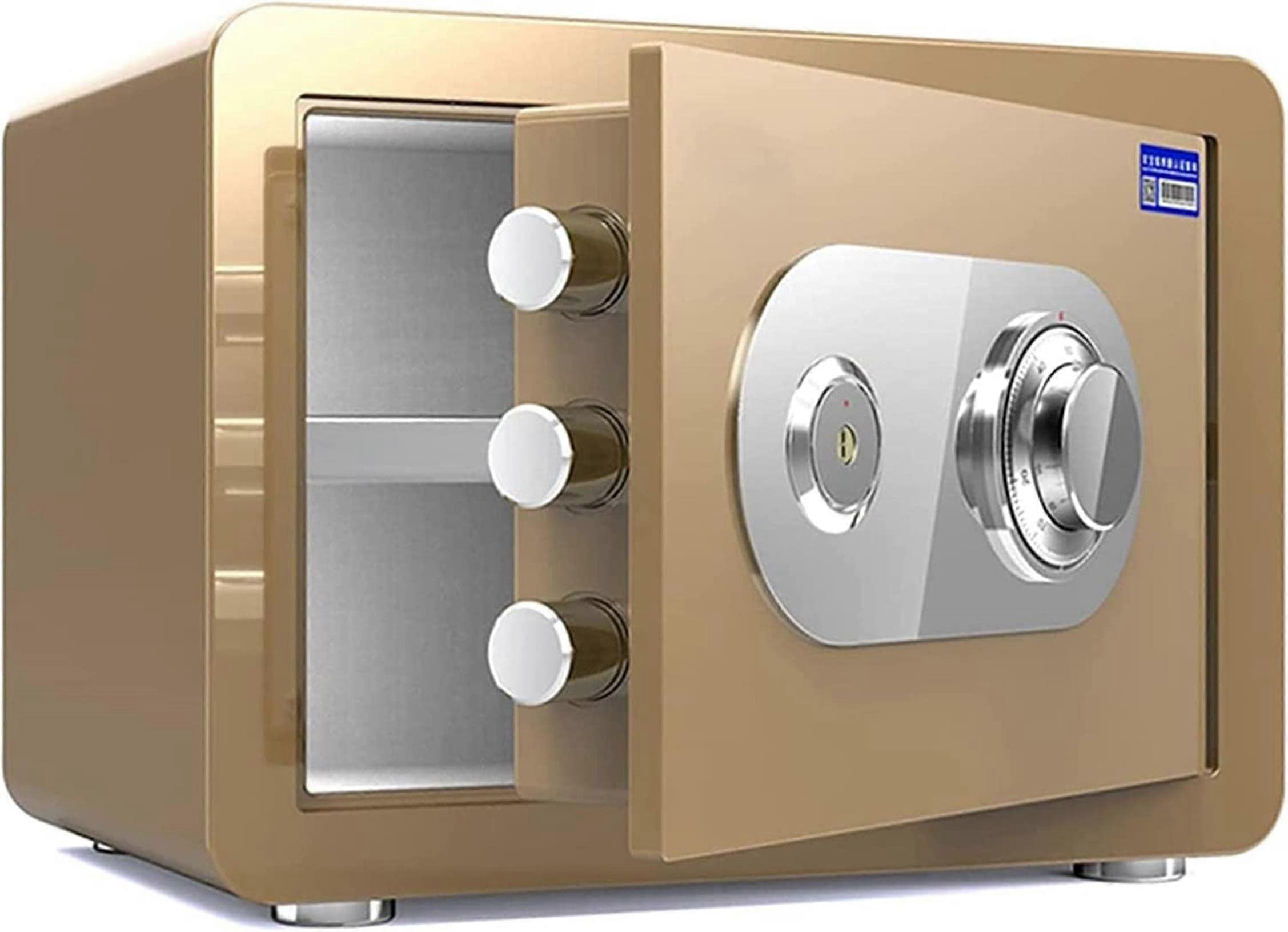 Home Safe Fireproof WaterResistant Steel AntiTheft Triple Code Lock for Documents Gold 35x25x25cm