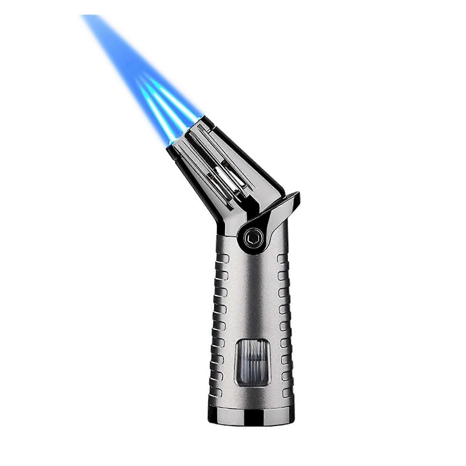Windproof Butane Lighter with Adjustable Jet Flame, Durable Metal Refillable Design, Silver