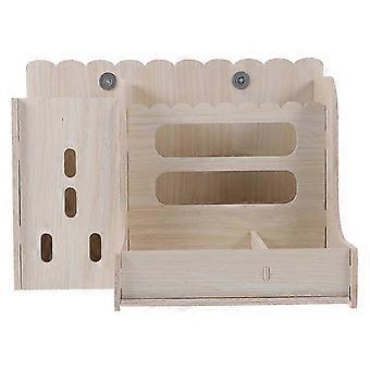 Konijnenvoederbak van hout, geschikt voor het voeren van hooi of gras, beige.
