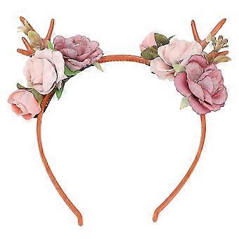 Modische Blume Rentier Geweih Stirnband Blumen Girlande Krone für Party Cosplay Hochzeit Weihnachten