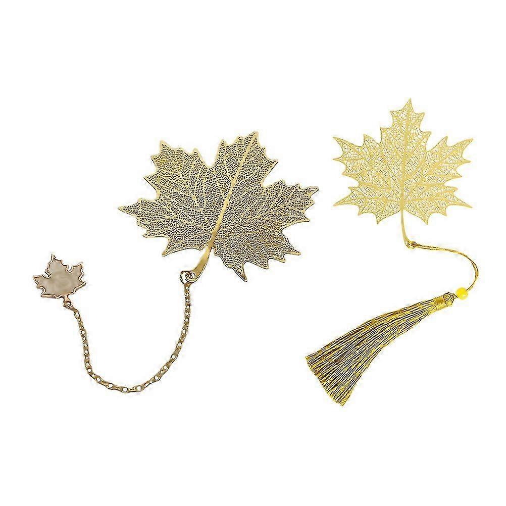 Decorative Brass Maple Leaf Bookmark for Reading with Tassel 2Pcs Set