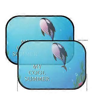 2pcs Electrostatic Adsorption Car Side Window Sun Shade Net Heat Insulation Net Mesh Shield UV Protection for Car Sea Whale