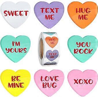 1500 pièces Saint-Valentin Bonbons Coeur Autocollants Saint-Valentin Coeur En Forme de Coeur Avec 8 Mots Différents Auto-Adhésif Coeur Autocollant Rouleau Saint-Valentin Sti