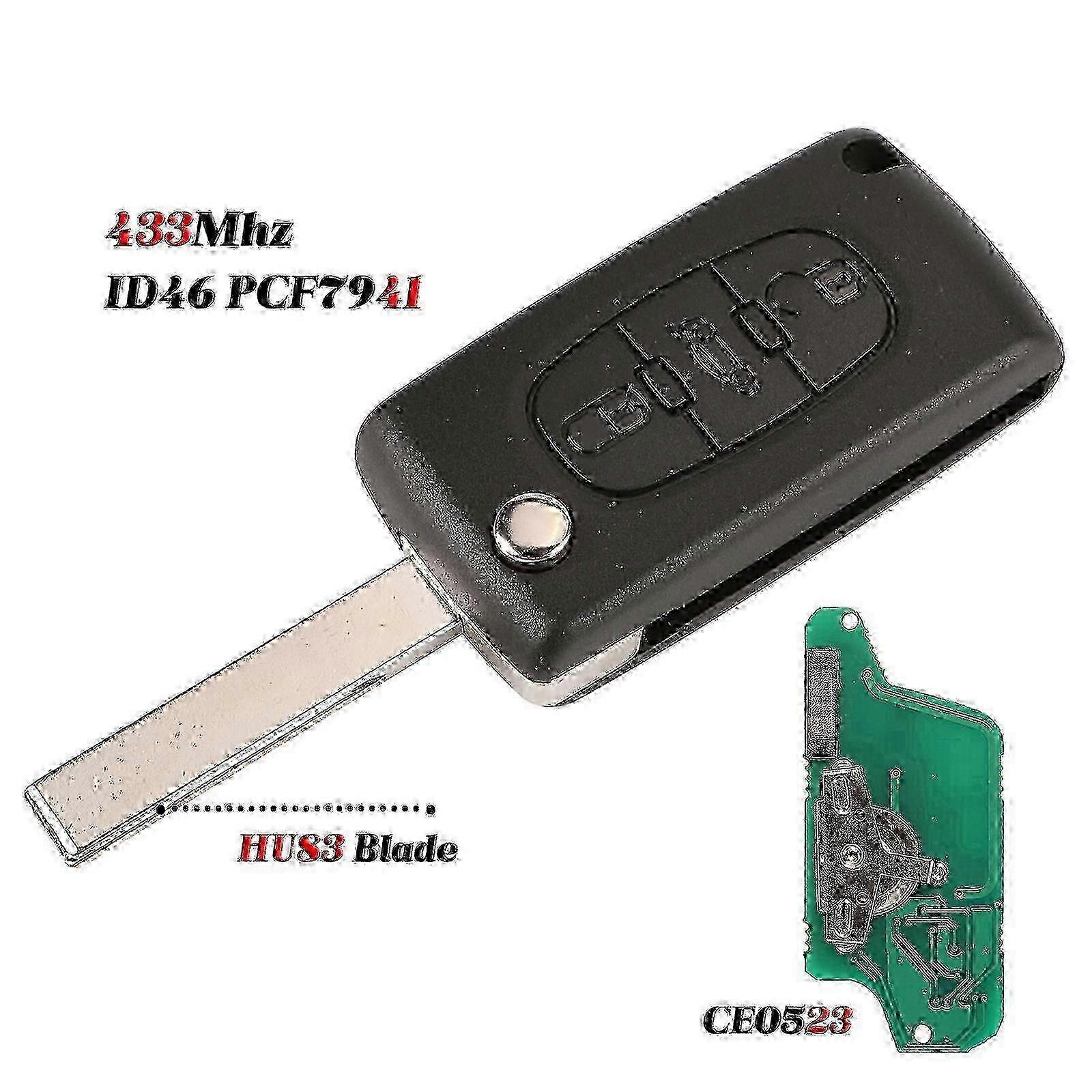 433MHz Car Key Replacement Compatible with Citroen C1 C2 C3 C4 C5