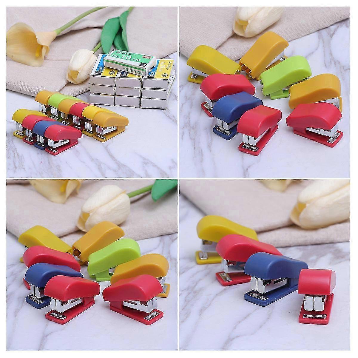 10pcs Mini Desktop Stapler Hand Stapler Office Home Stapler with Staple(Random Color)