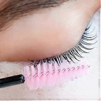 Set van 50 wegwerp wimperborsteltjes, zwart + roze glinsterende borstelharen.
