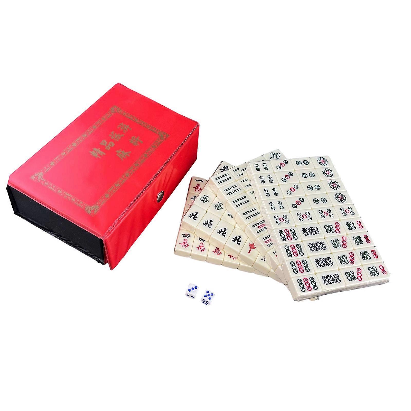 Compacts Mahjong Game Set for Shared Tabletop Recreations with Plastic Tile Designed for Multiplayer Playing on a Flat Surfaces with Visible Marking