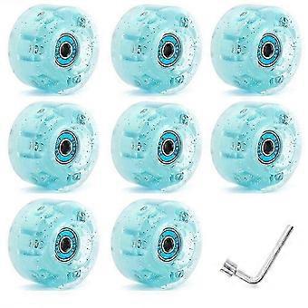 Light-up glitter roller skate wheels (8 pieces), bearings included, 58 x 32 mm, 82A, blueWHBYV