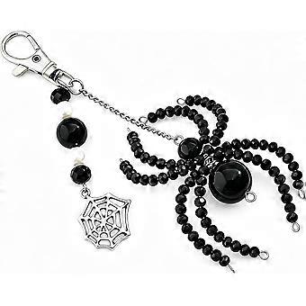 Halloween Bag Charm with Faux Pearl Spider Silver Web