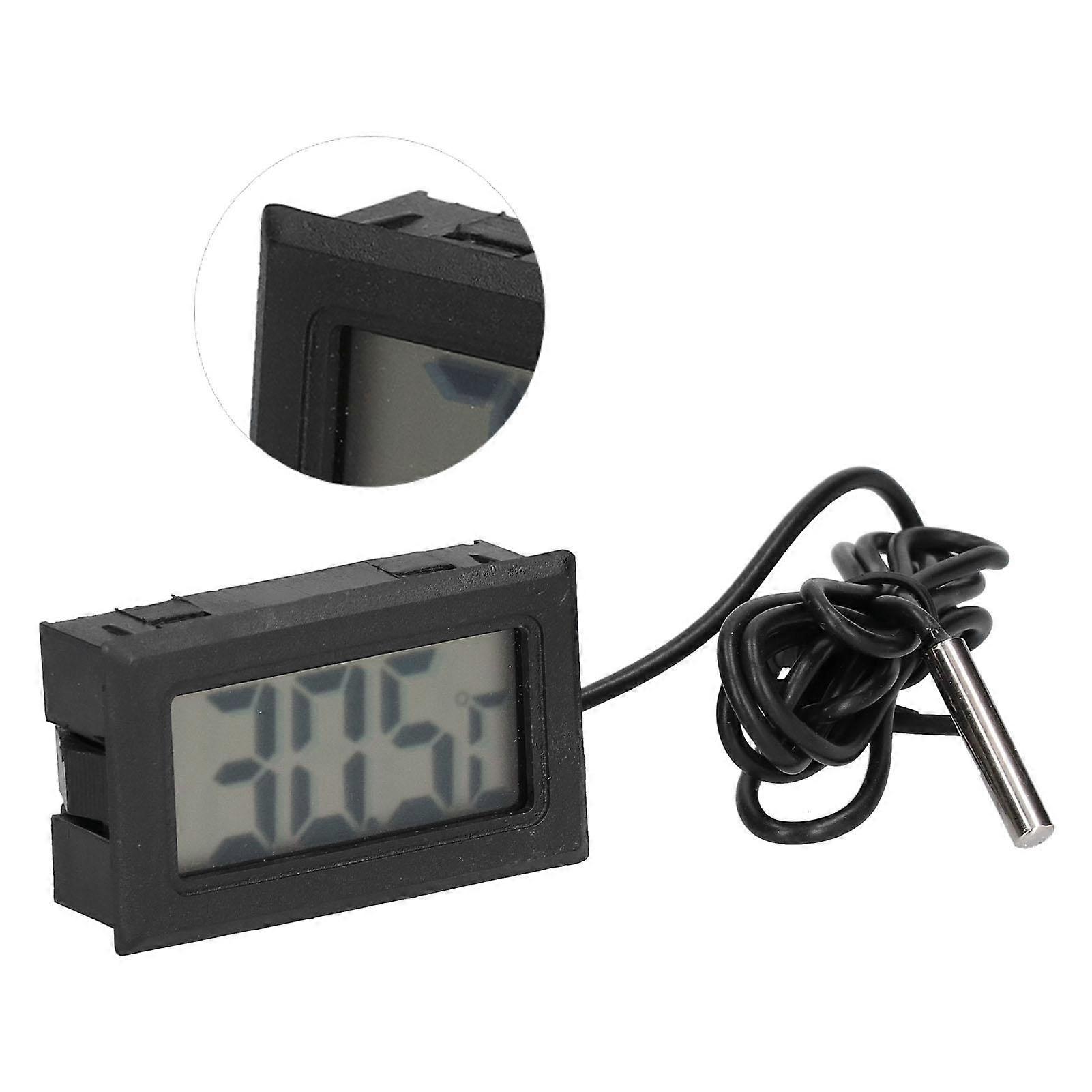 Digital Electronic Temperature Gauge Black ABS LCD Thermometer with External Probe