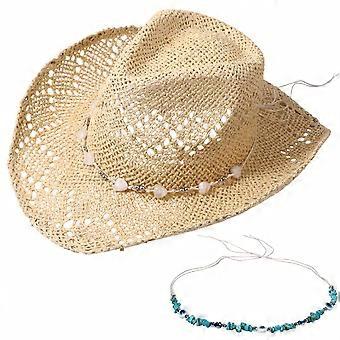 Women's Bohemian Sun Hat Wide Brim Shapable Beach Hat with Removable Chains - Breathable Cowgirl Hat Suitable for, Weddings, Outdoor, Western Events &