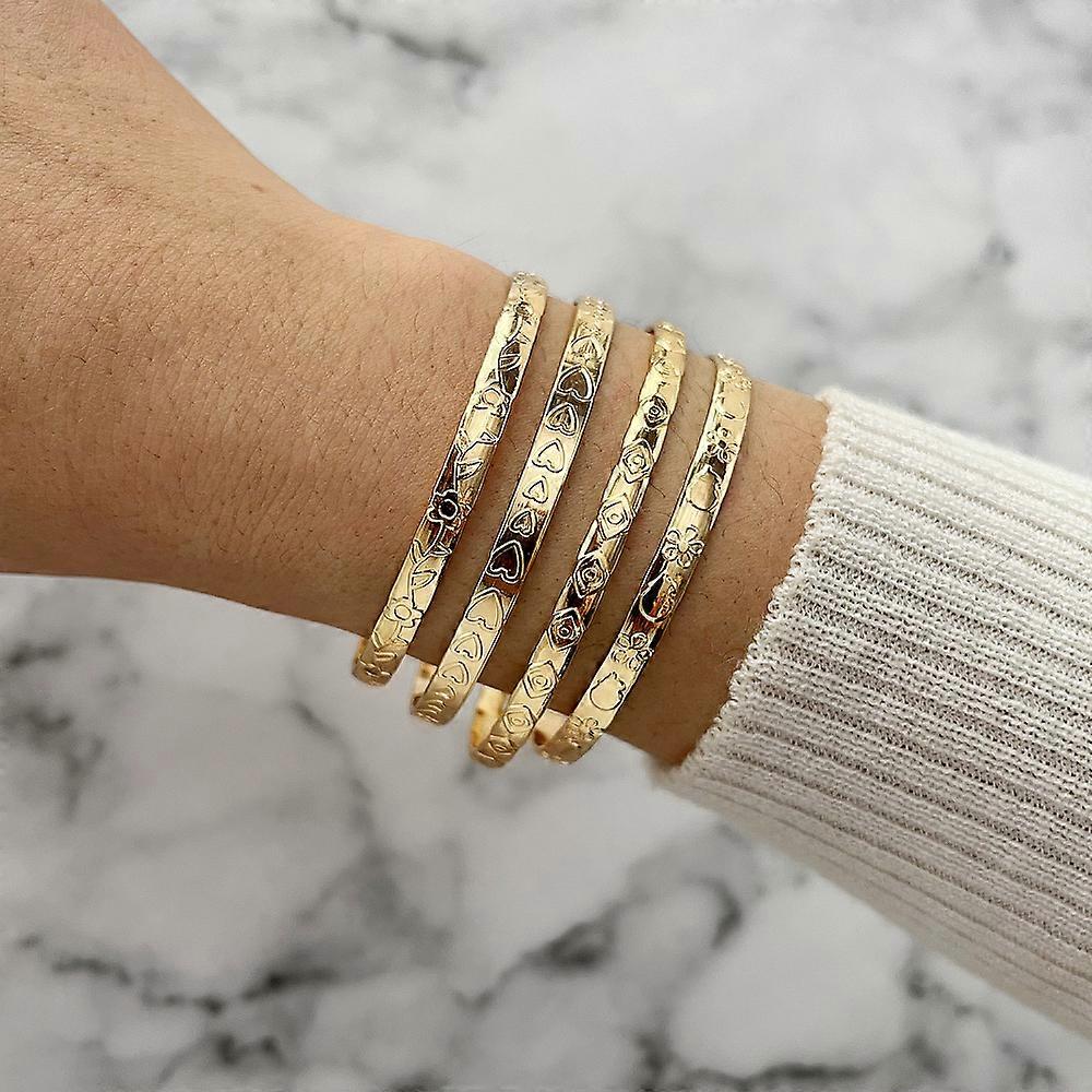4Pcs 6 Styles Alloy Bangles Stackable Bangle Set for Women Light Gold Diameter: 67~71mm