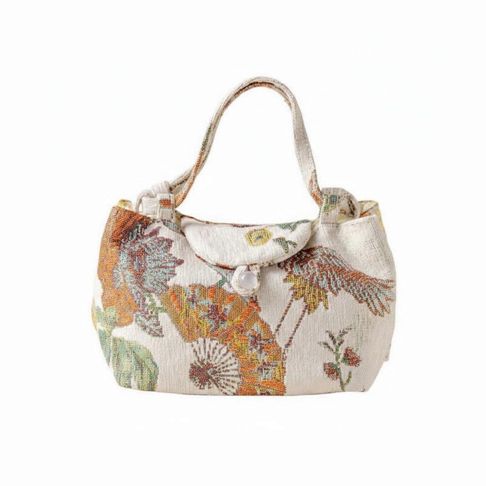 Brocade Tea Set Storage Bag Double Layer Floral Pattern Textile Handbag Handmade