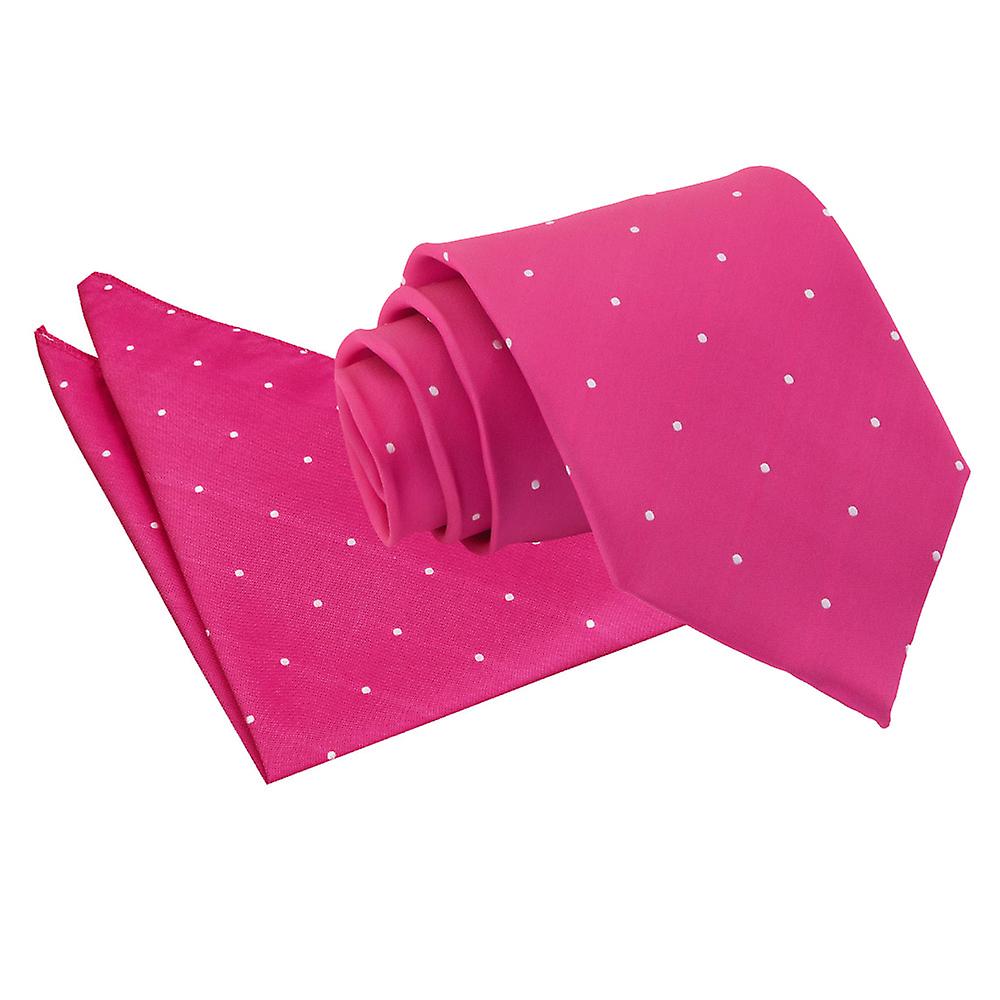 Hot Pink Pin Dot Tie and Pocket Square Set