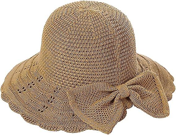 Women's large bow straw hat Foldable wide brim soft beach hat UPF 50+