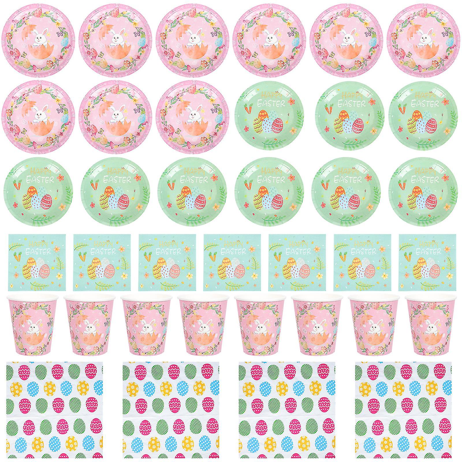 1set Easter Paper Plate Cup Napkin Tablecloth Party Disposable Tableware Decor