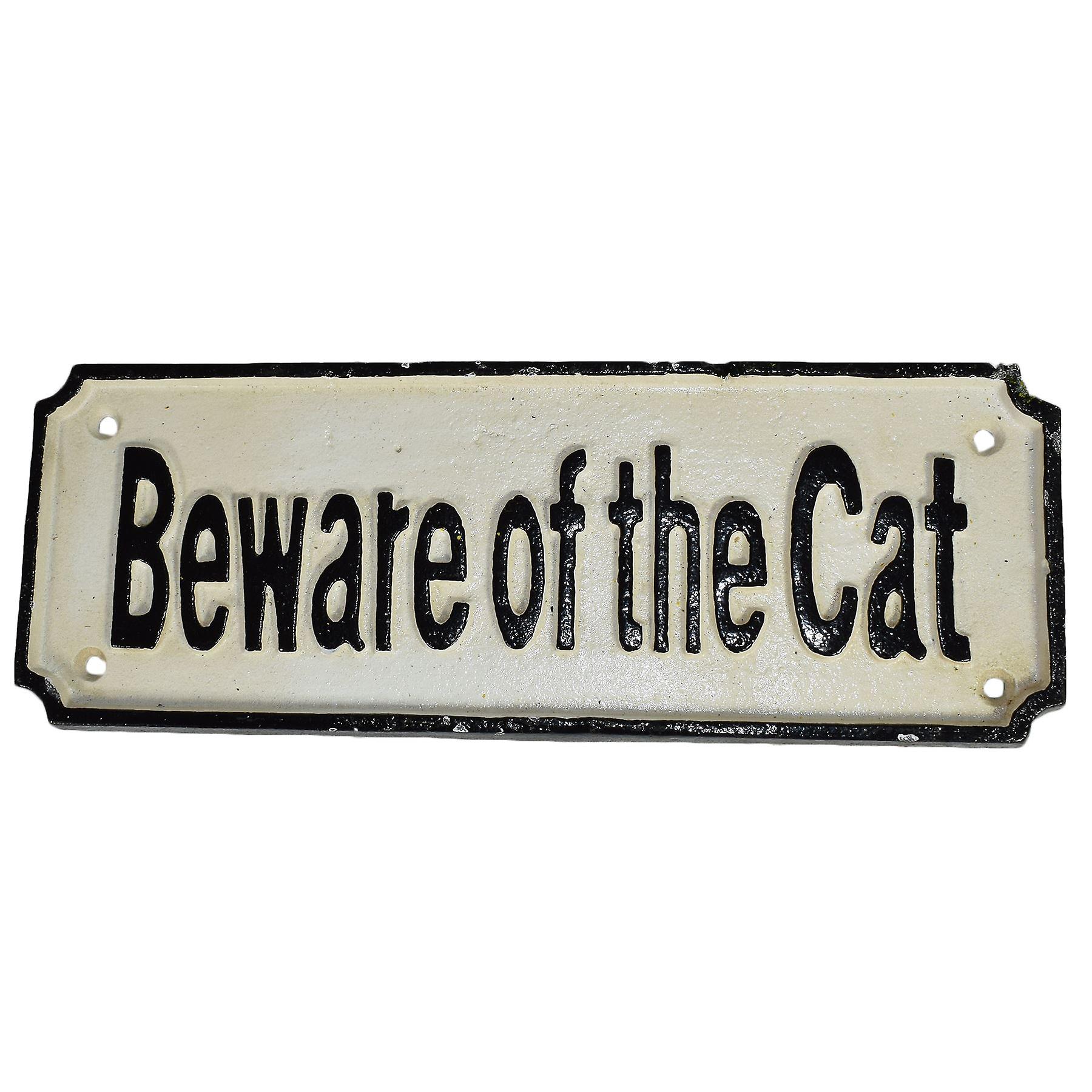 Beware of the Cat Cast Iron Sign Plaque Wall Fence Gate Post Garden House Farm