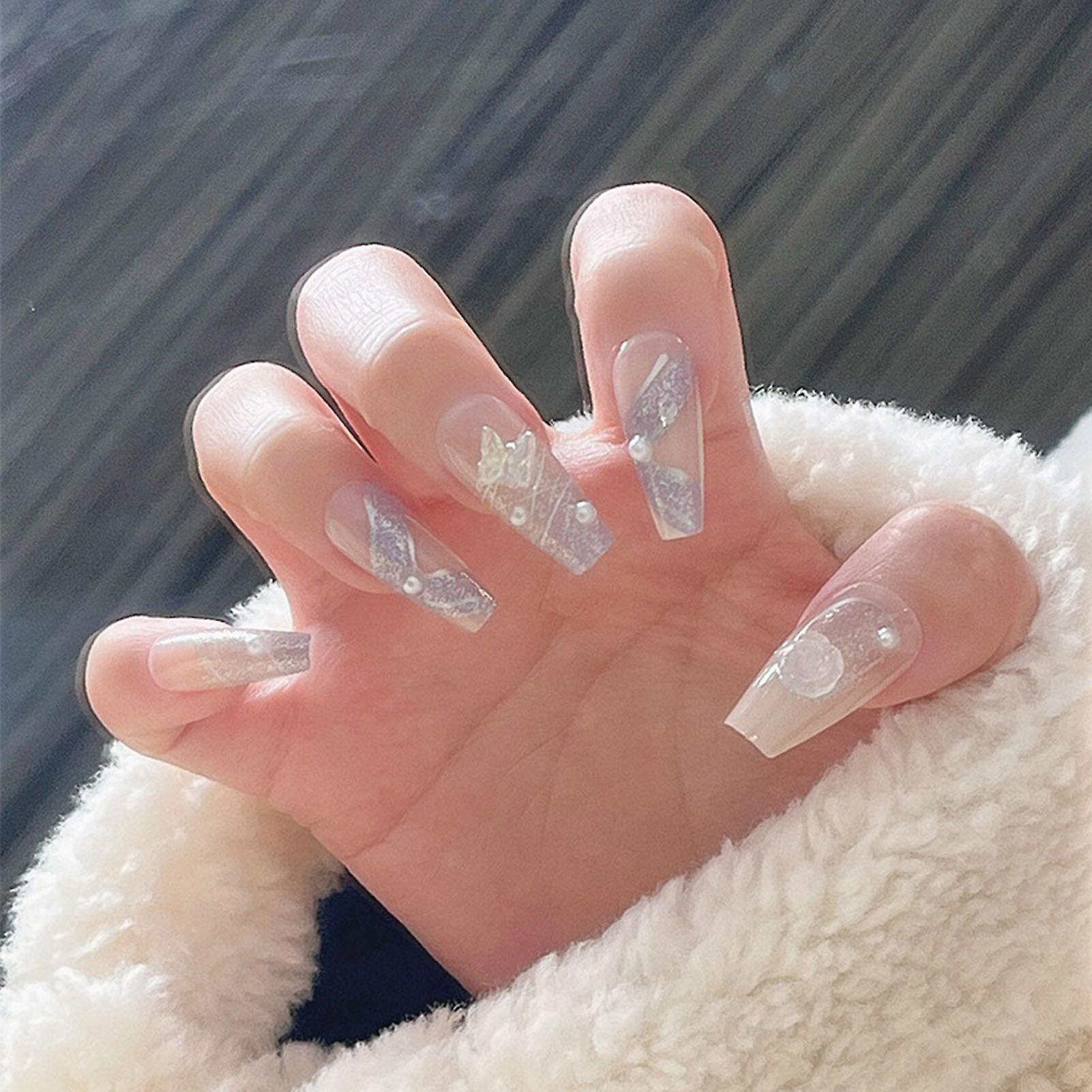 Butterfly Flower False Nails Easy To Apply & Remove Nails