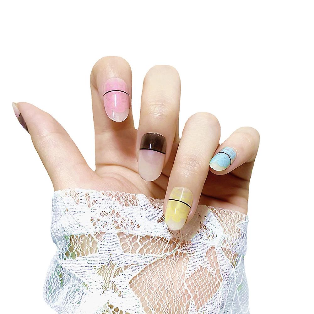 24pcs Short False Nail Safe Sturdy Material Reusable Nail Manicure Set