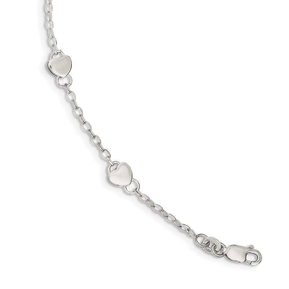 Pulseira de prata esterlina 925 com pingente em formato de coração, 15 cm (6 polegadas) + 2,5 cm (1 polegada) de extensão - Comprimento: 15 a 18 cm (6 a 7 polegadas).