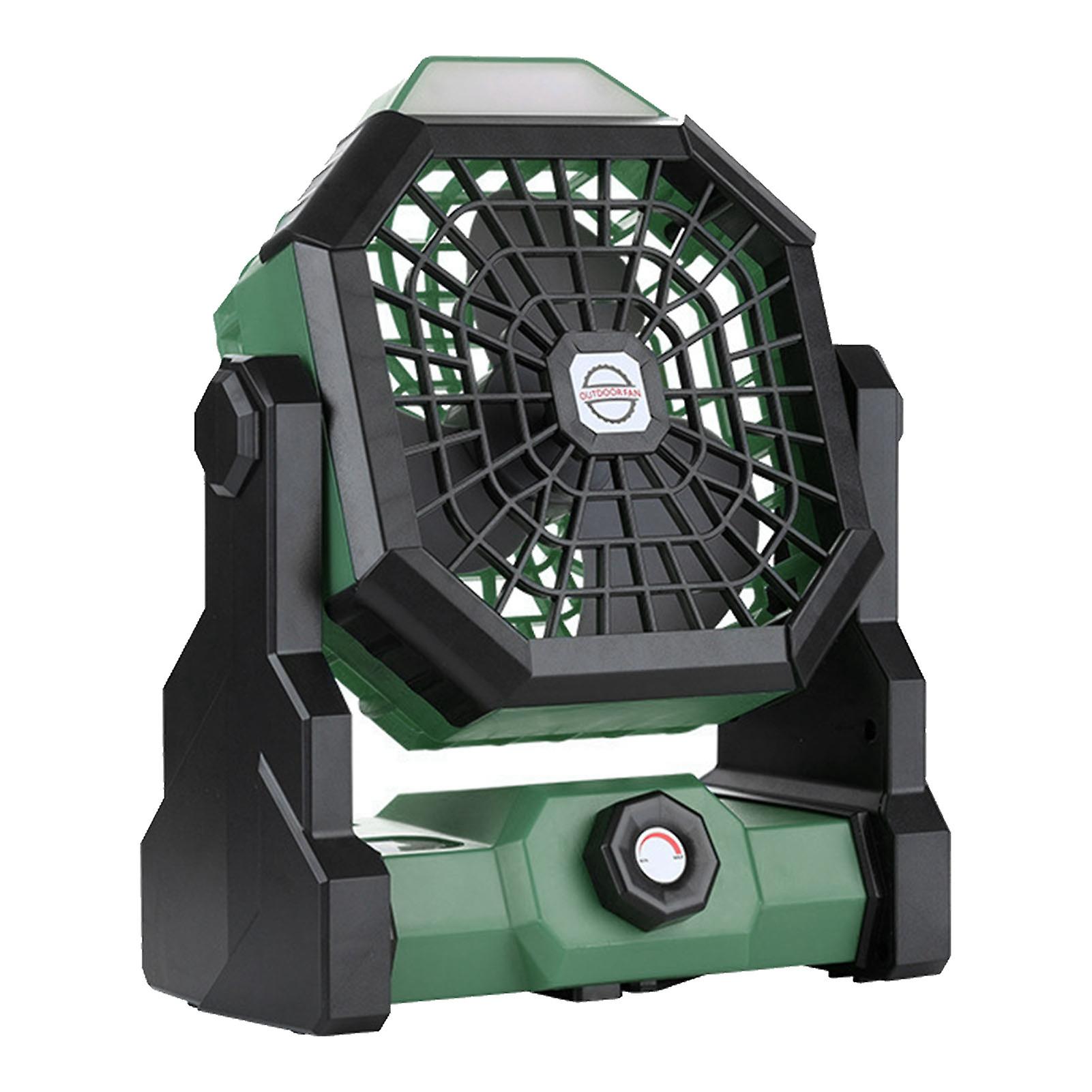 Fan Rechargeable Stepless Speed Change Wide Base LED Function Low Noise Plastic Material Battery Fans Portable for Outdoor Black Green