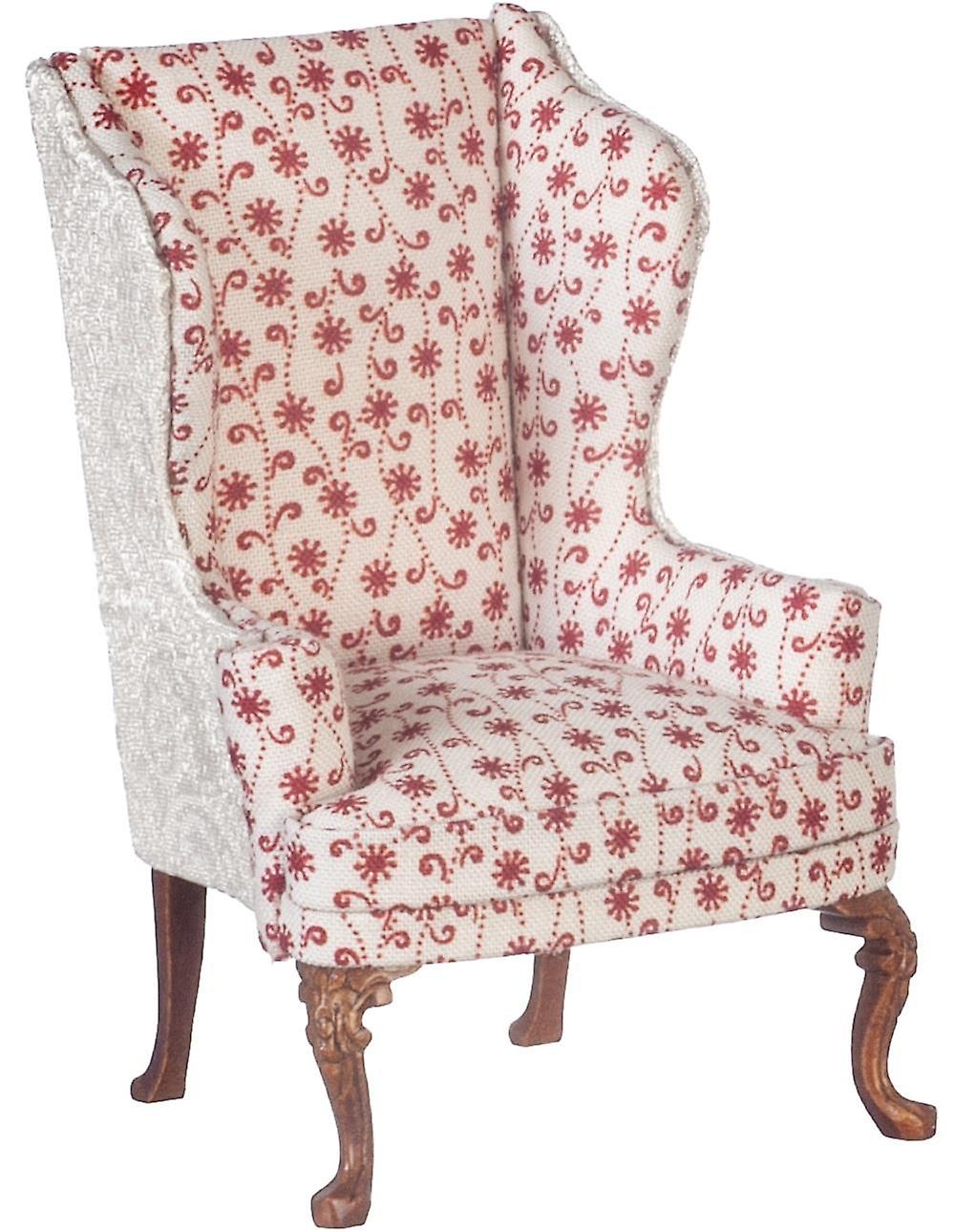 玩偶屋翼背扶手椅红色花卉椅子Jbm胡桃木客厅家具