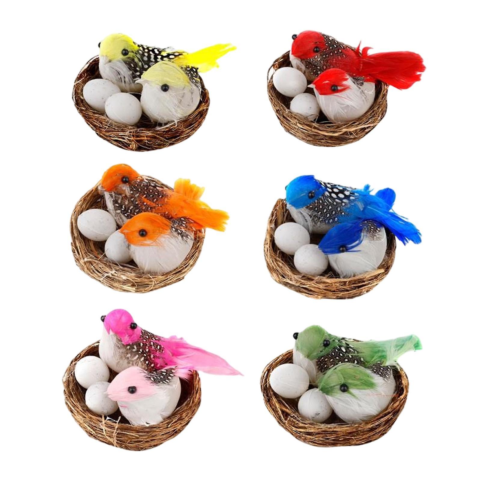 6x Simulation Artificial Bird Nest with Eggs Ornaments Crafts Decor