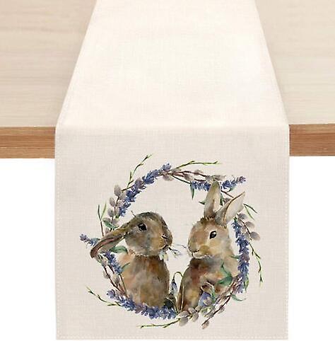 Cute Natural Jute Burlap Easter Bunny Flower Eggs Cow Printed Table Runner Table Flag Cloth Cover Tablecloth Party Home Decor