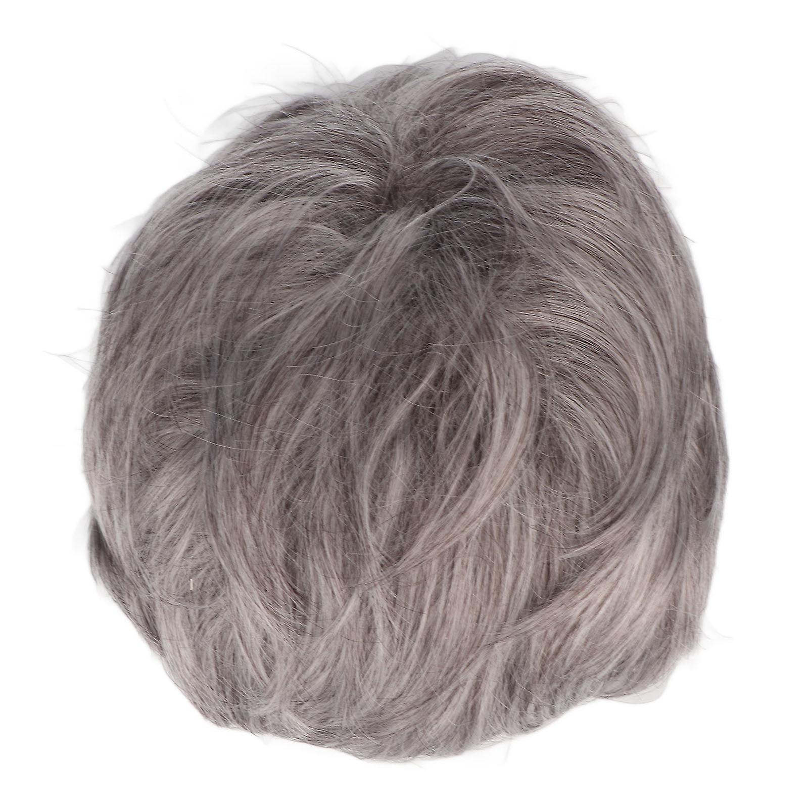 Men Gray Short Wig Heat Resistant Synthetic Multipurpose Adjustable Layered Soft Old Man Gray Wig