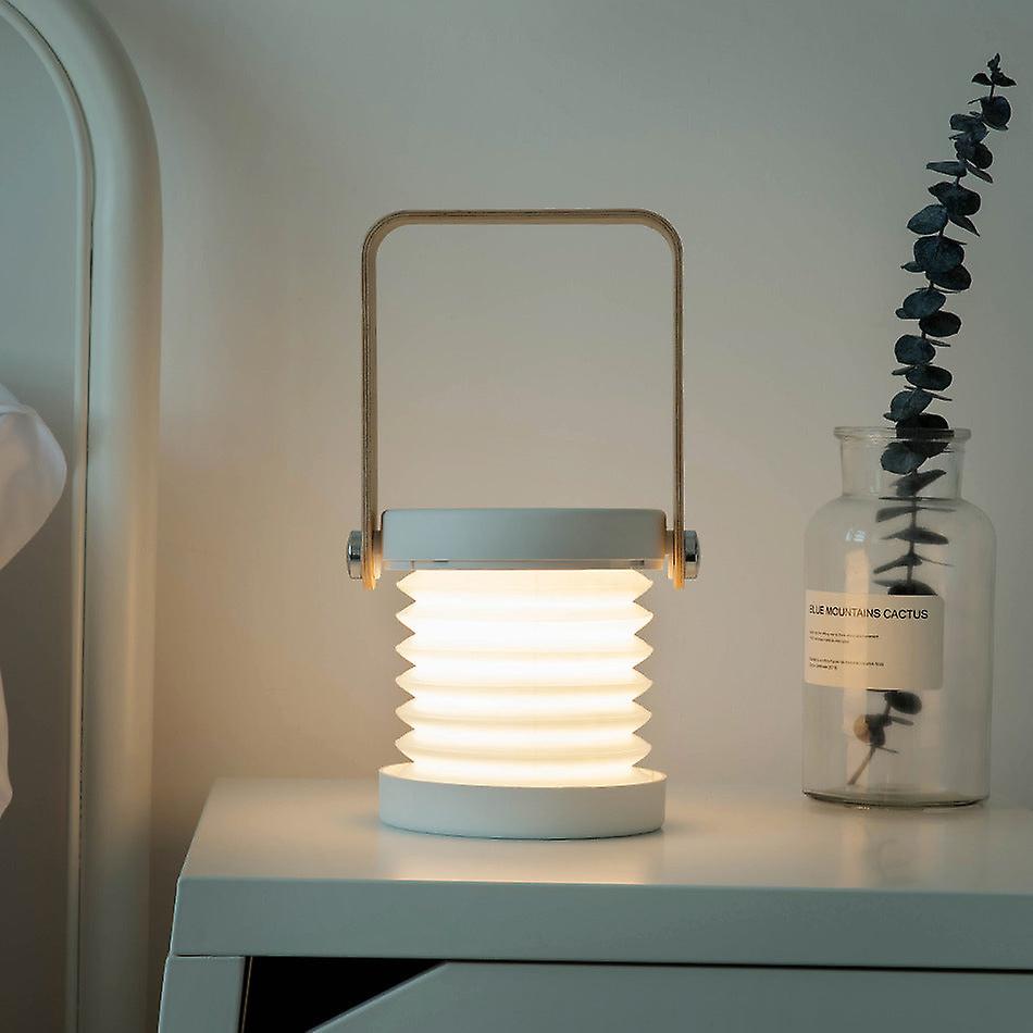Wooden Handle Retro Lantern Small Night Lamp Telescopic Folding Led Eye Protection Reading Lamp Usb Portable Rechargeable Light