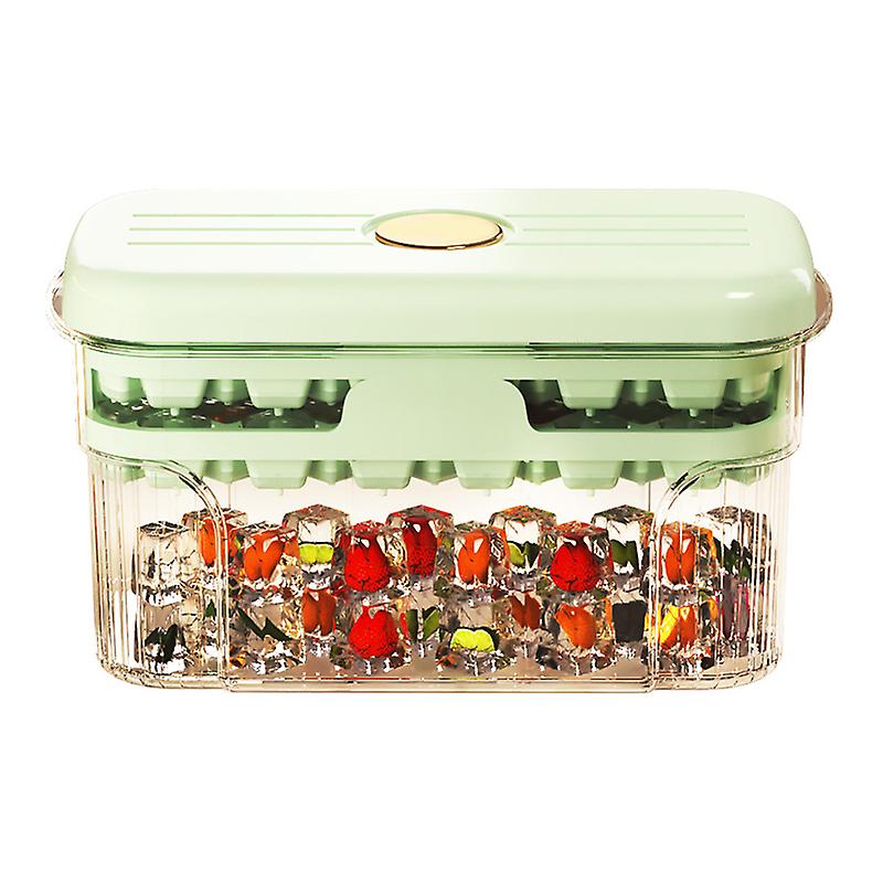 Ice Mold Tray with Lid and Bin High Capacity Press Ice Making Container Dual Layer Ice Block Storage Box Green