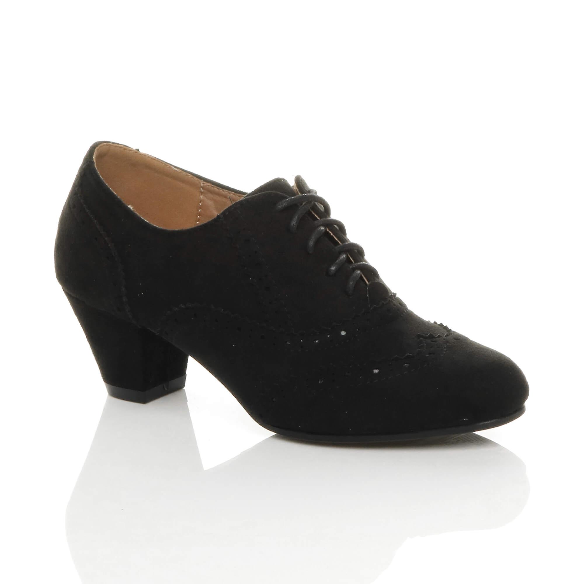 Ajvani womens mid low block heel cut out lace up comfort rubber sole brogue shoe boots booties