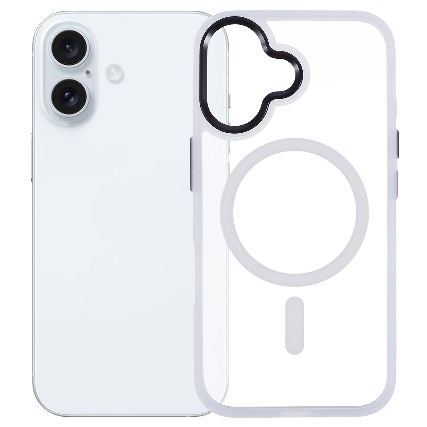 For iPhone 16 Compatible with MagSafe Phone Case Clear PC+TPU Back Cover - White