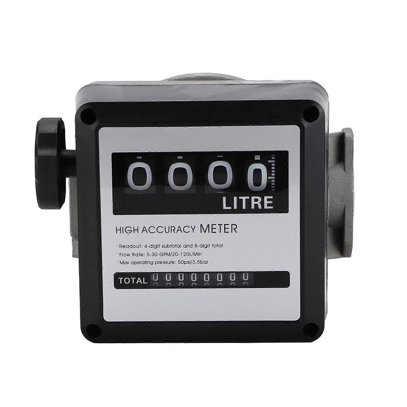 4-Digit Fuel Flow Meter with Large Screen Display, 5-30GPM 20-120L/Min Range, High Accuracy for Gasoline