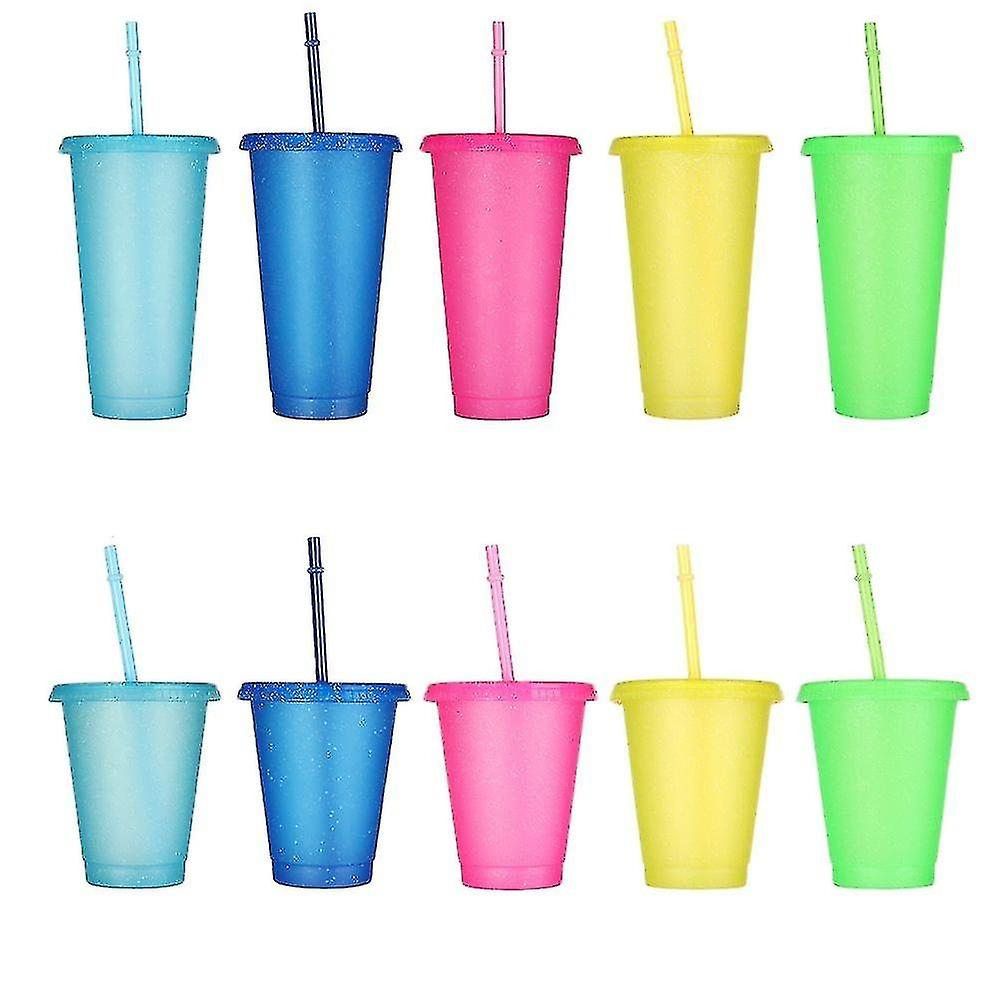 ストロー蓋付き5個の再利用可能なフラッシュパウダーウォーターカップ480 / 700ml屋外ストローカップ