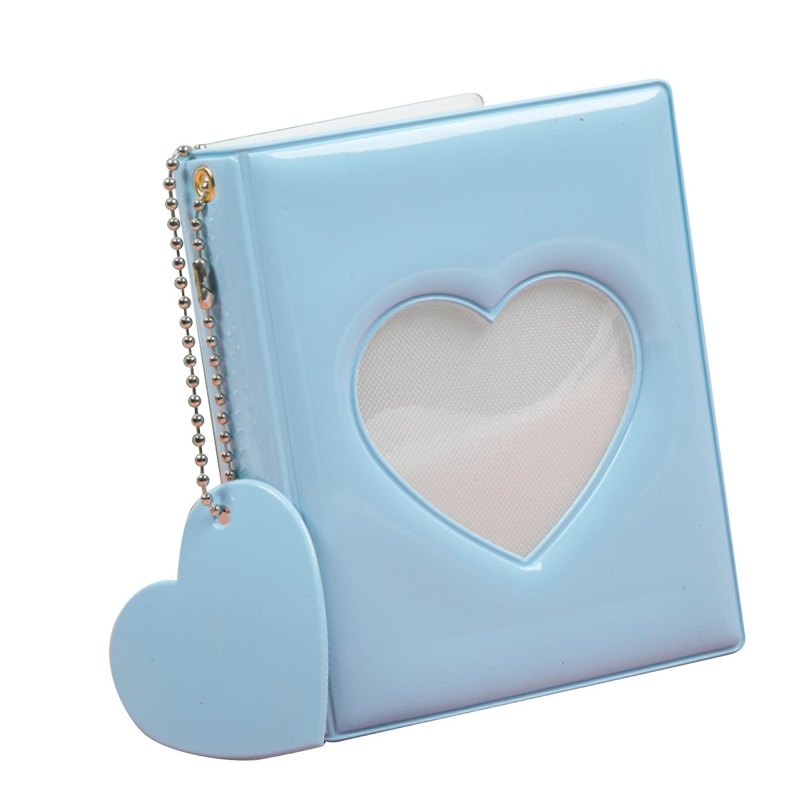 Pockets Photo Album Hollow Heart Cover DIY Making 3in Single Compartment PVC Pure Color Simple Style Picture Book Blue