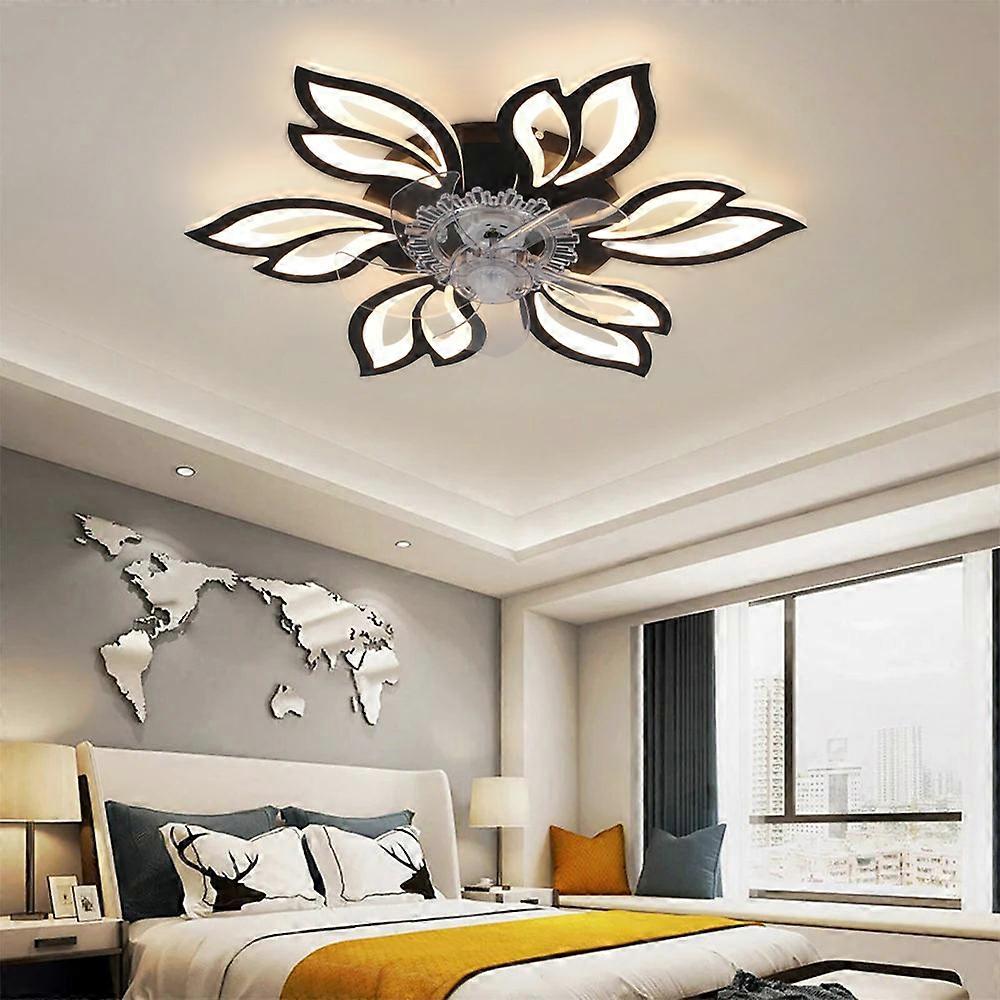 Black Modern Flower Ceiling Fan with 3 Color Lights