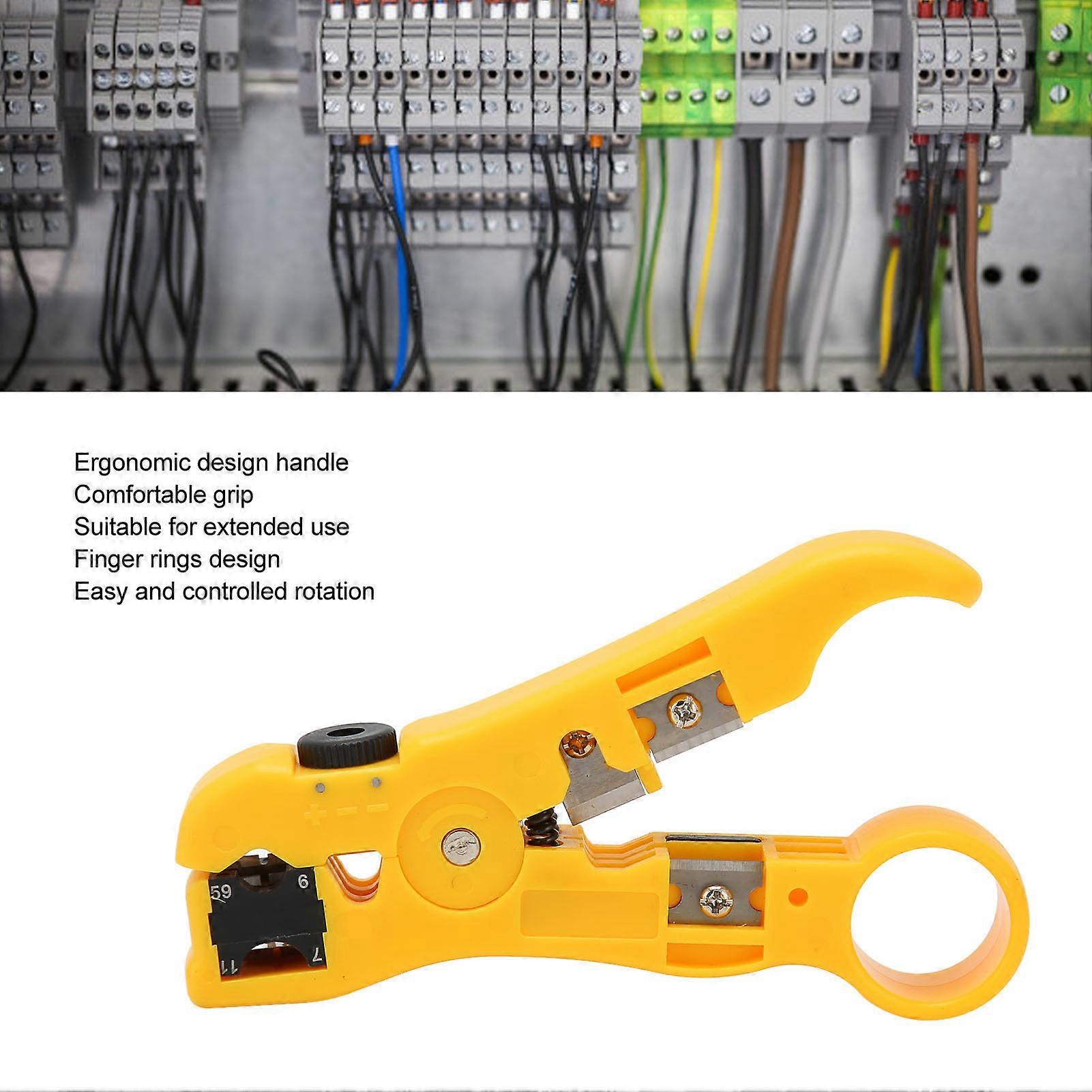 Coaxial Cable Stripping Tool with Finger Rings Multifunctional Ergonomic Handle Wire Stripper for Round Wire Flat Wire