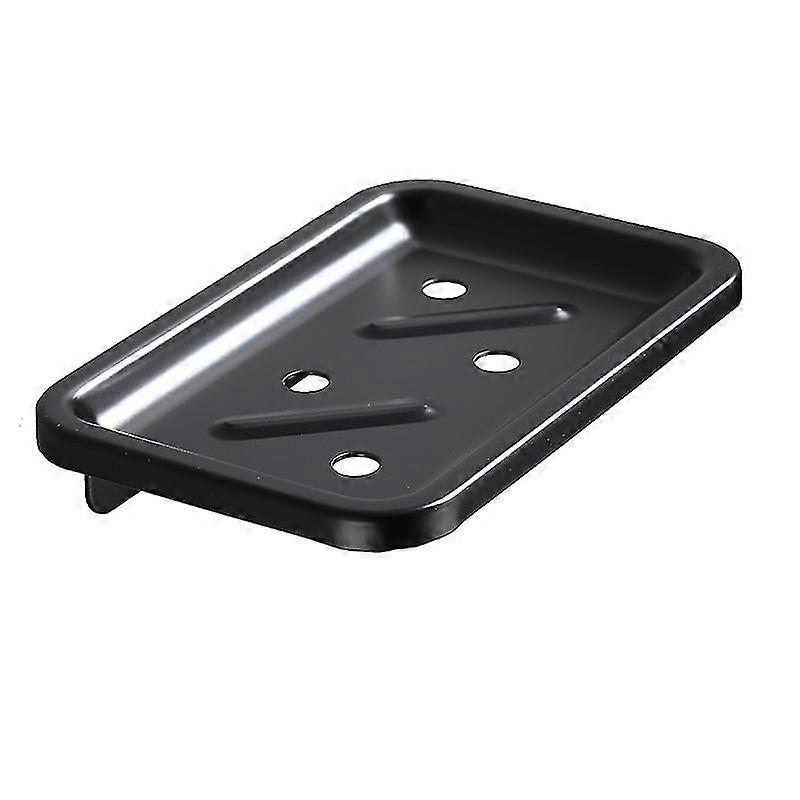 1pc Black Wall-mounted Soap Dish Holder Case Draining Aluminum Shower Supply