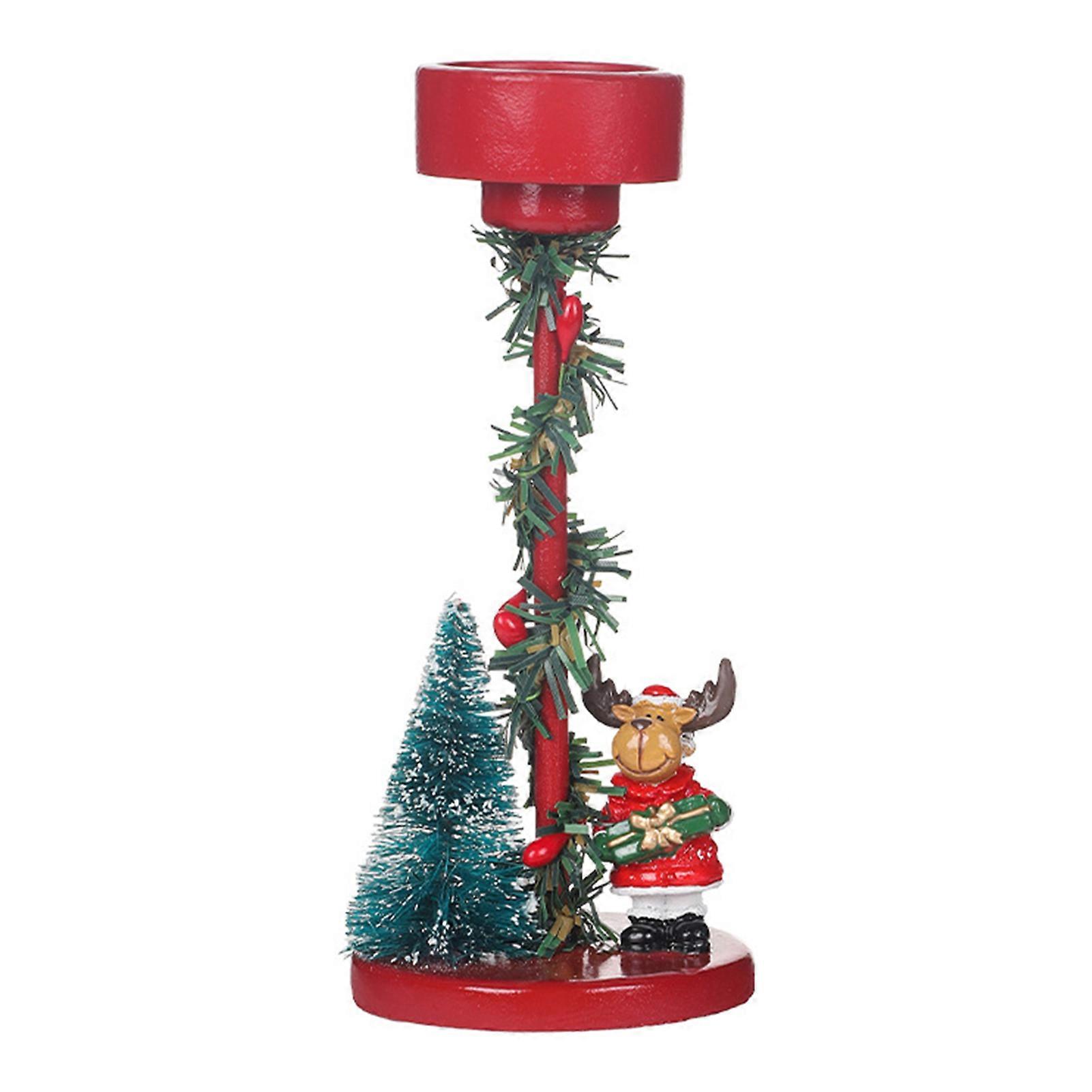 Christmas Tree Candle Holder Resin Pillar Candle Stand Xmas Tree Snowman Santa Reindeer Desktop Figurine for Home Mantel Fireplace