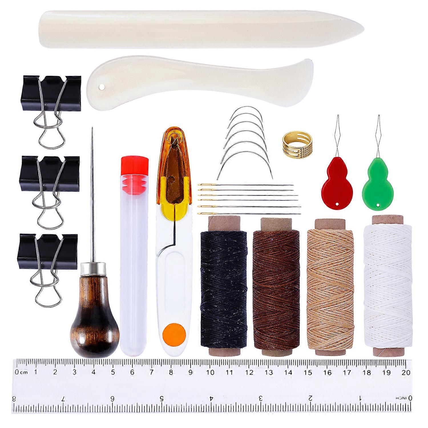 28 Piece Hand Sewing Leather Tool Set DIY Big Eye Loop Thimble Loop Threader