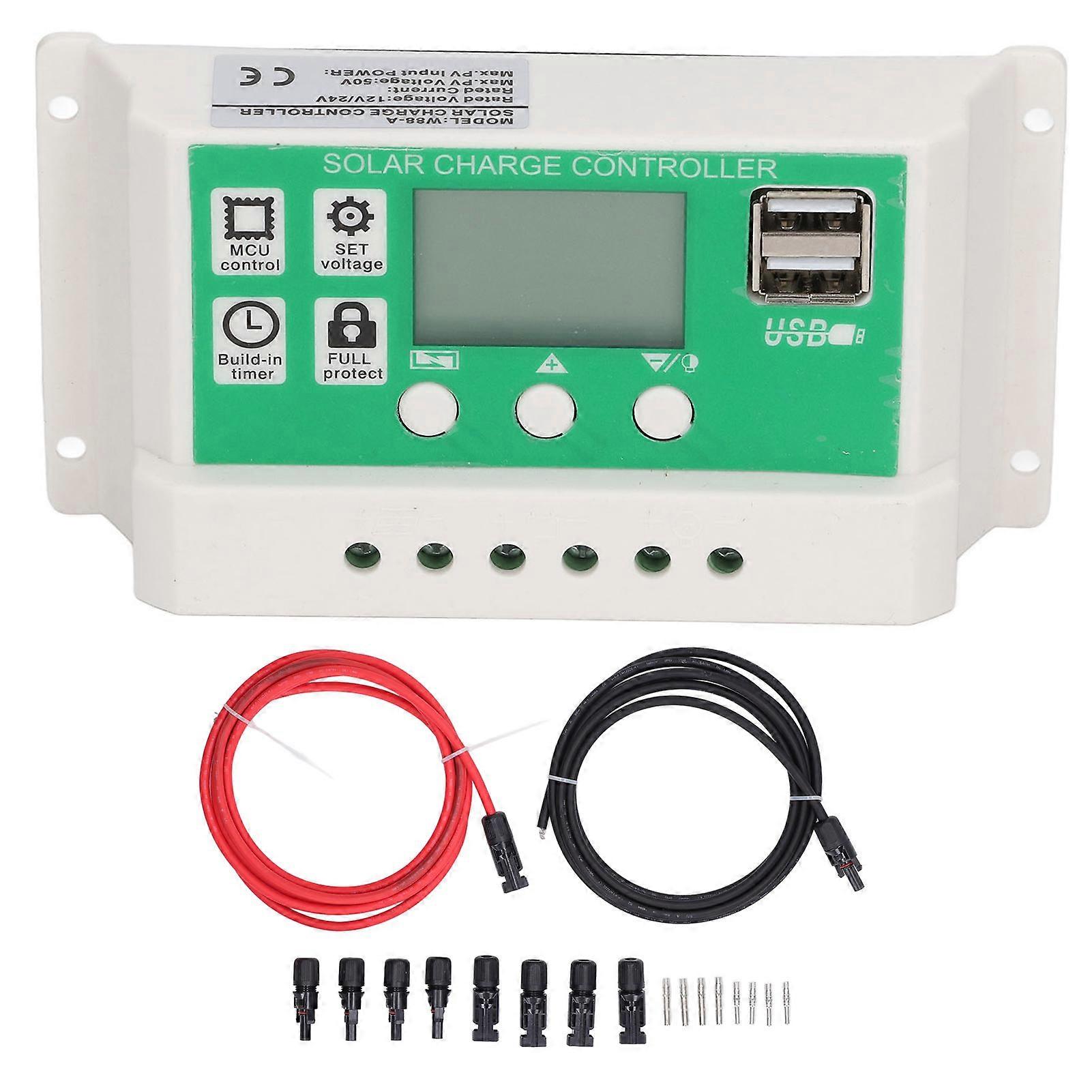 PWM Solar Controller Automatic Identification Dual USB Port Solar Charger with PV Cable for Home 24V 12V 30A YEMAA