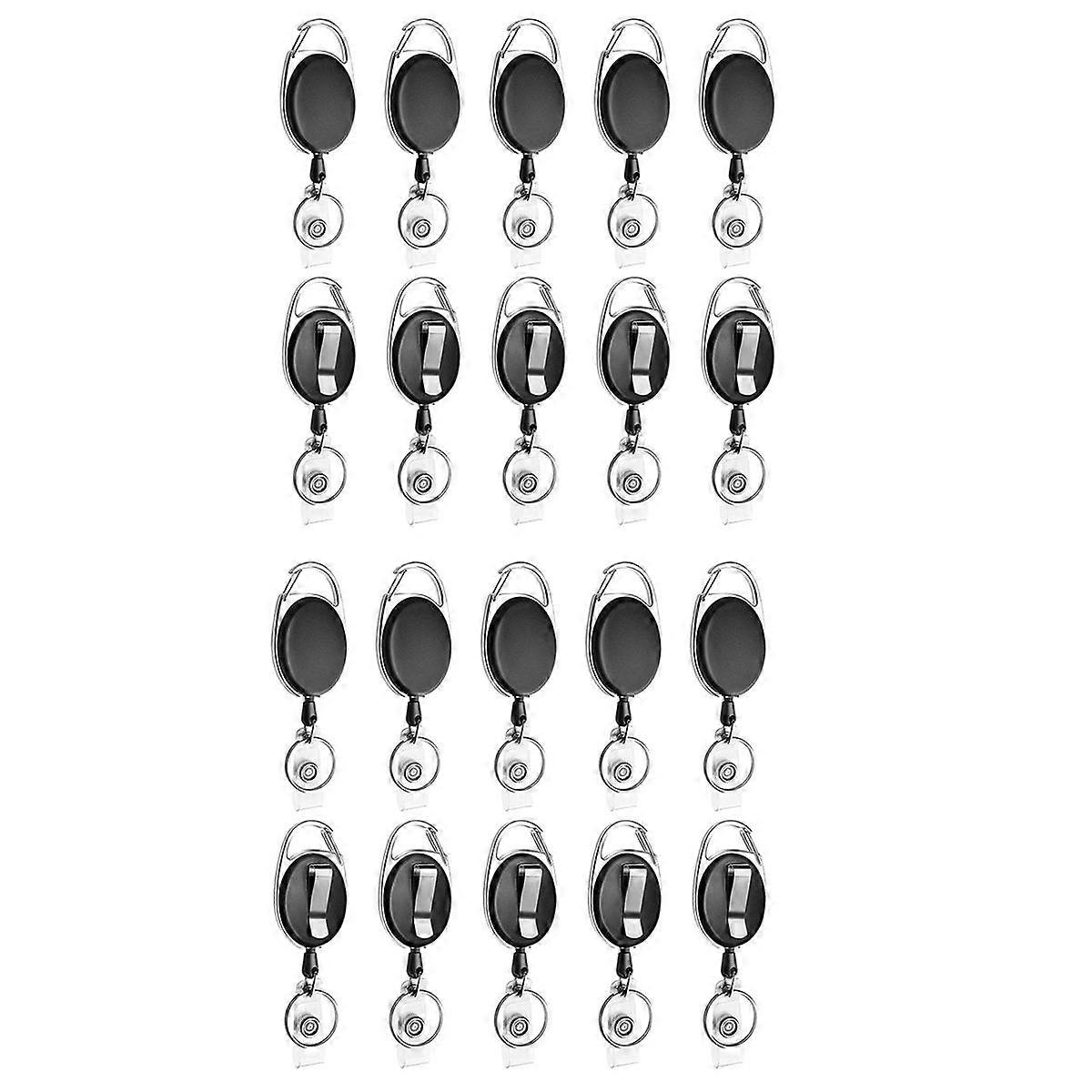 20 Pack Retractable Badge Reel with Carabiner Belt Clip and Key Ring for ID Card Key Keychain Badge