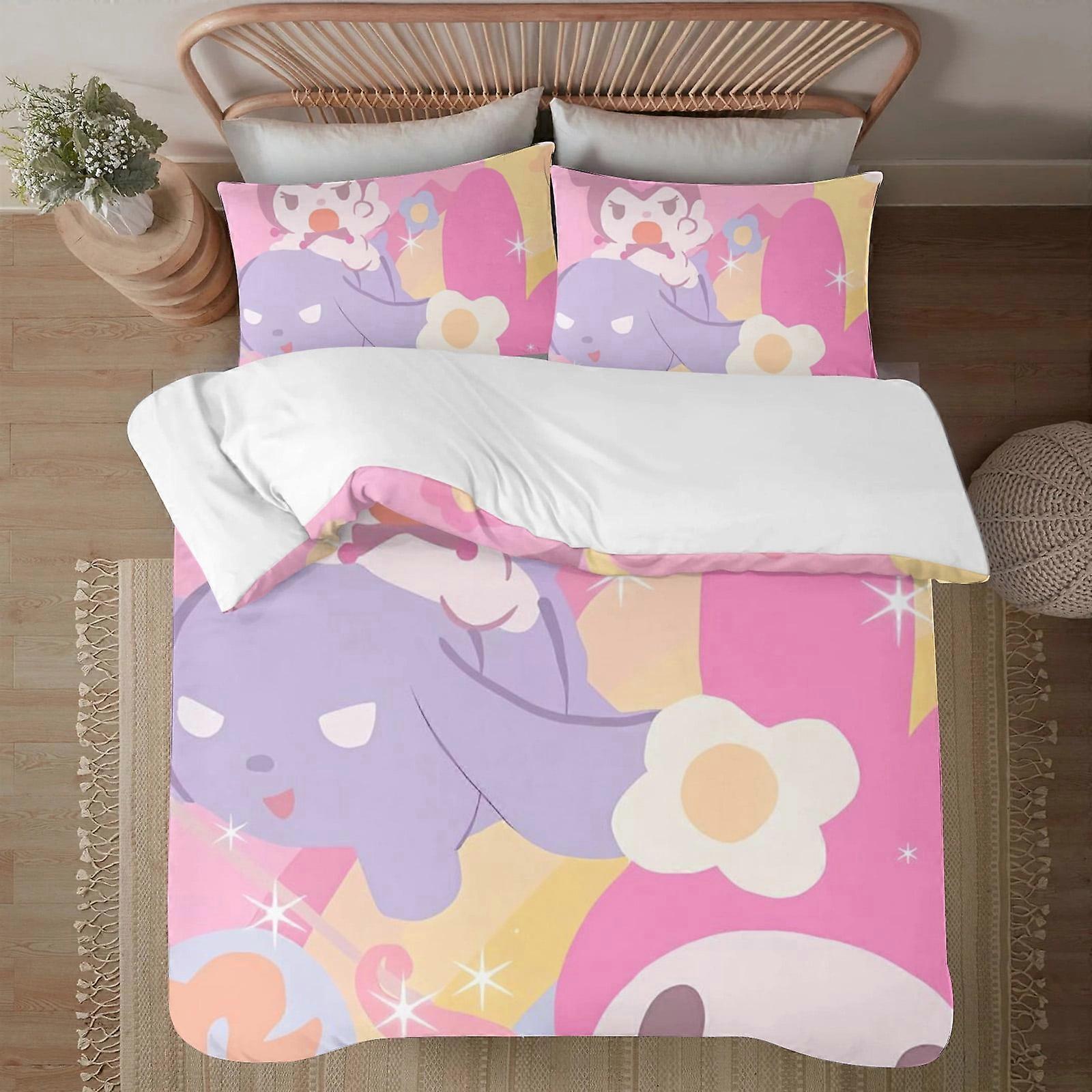 v394 Conjunto de Capa de Edredom Macia Impressa em 3D My Melody com Capa de Edredom Conjunto de 3 Peças Inclui 2 Fronhas e 1 Capa Lavável à Máquina ol394