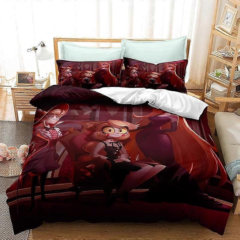o1555 Hazbin -Hotel -3 Peças- Conjunto de Cama Estampado-Conjunto de Capa de Edredom- Edredom de Cama Impresso -Capa Colcha -Capas com Fronhas para -Seu Próprio- Quarto 