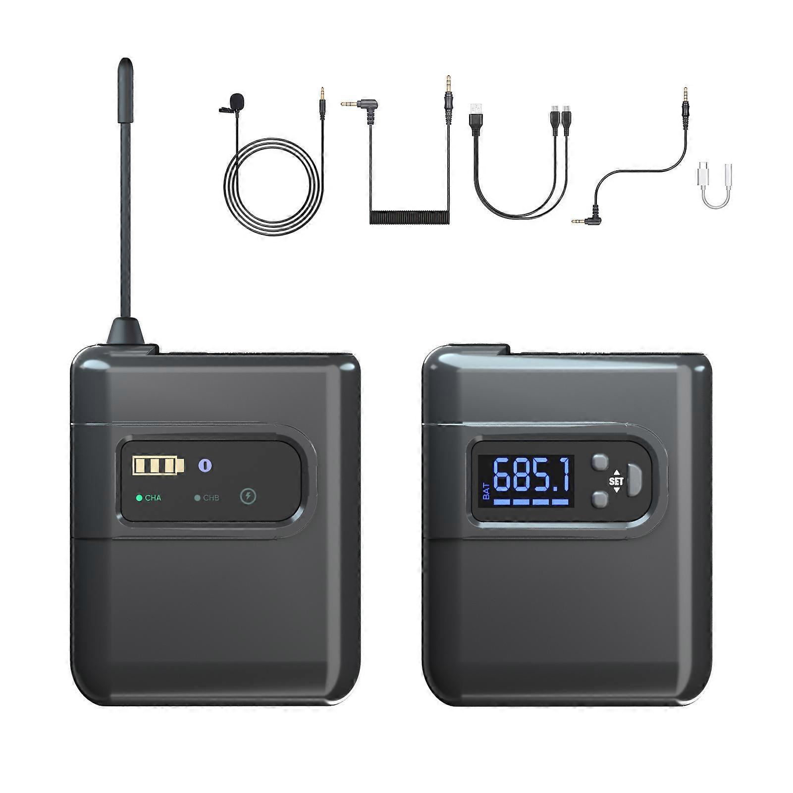 Wireless Lavalier Microphone System with Transmitter and Receiver Omnidirectional Lapel Mic Compatible with DSLR Camera Laptop PC Smartphone Tablet fo