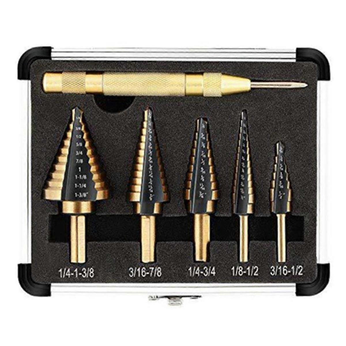 6Pc Integrated Stepped Drill Set Multifunctional Stepped Drilling Straight Groove High-Speed Steel